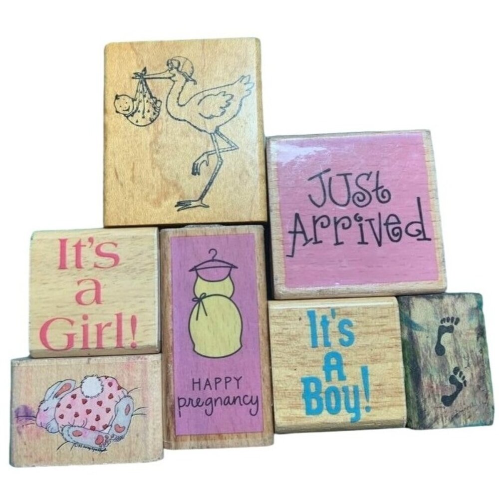 Baby-Themed Wooden Craft Stamps Set Cute Designs Scrapbooking